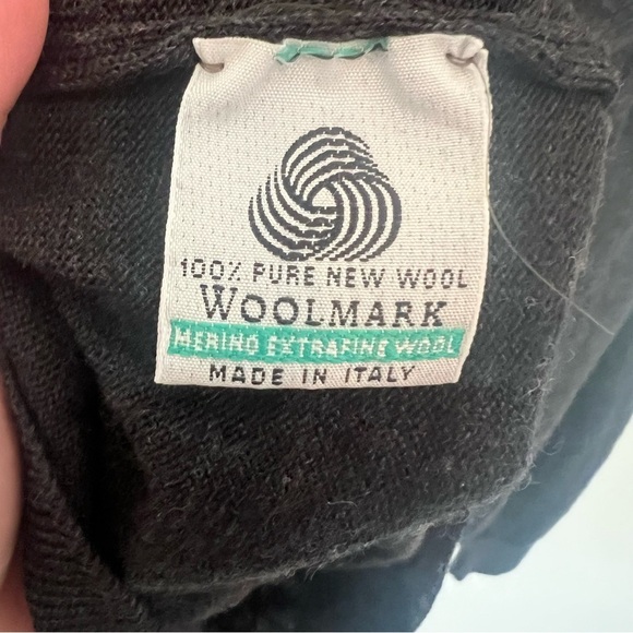 Tom James Black 100% Pure Merino Wool Gray Mock Neck Knit Top Men's L Preppy - Picture 4 of 6